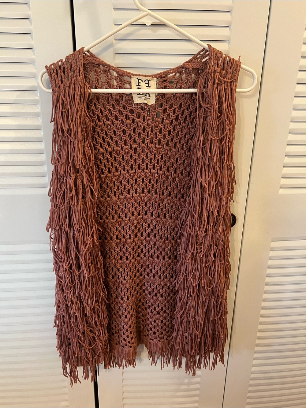 PPLA Open-Knit Flounder Fringe Pink Vest Cardigan size M